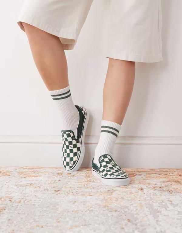バンズ レディース シューズ スニーカー Vans Classic Slip on checkerboard sneakers MID GREEN グリーン