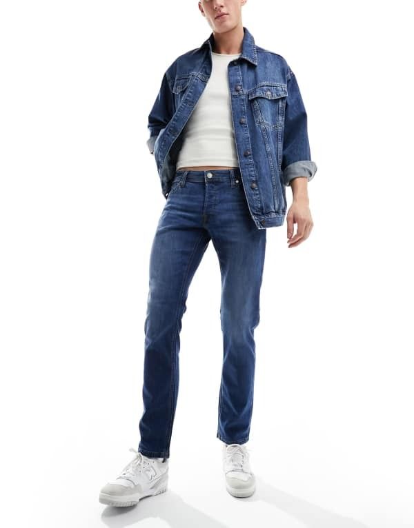 ジャック アンド ジョーンズ メンズ ボトムス デニムパンツ ジーンズ Jack Jones Glenn slim jeans in mid blue wash Blue denim デニム