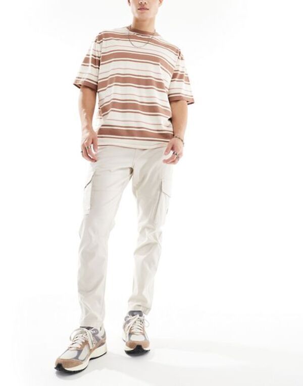 オンリーアンドサンズ メンズ ボトムス カジュアルパンツ スリムフィット Only Sons slim fit tapered cargo in ecru Moonbeam エクリュ