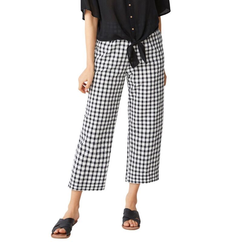 Ellos レディース ボトムス カジュアルパンツ ギンガムチェック プラスサイズ ギンガム ellos Plusize Gingham Cropants Black White Gingham ホワイト