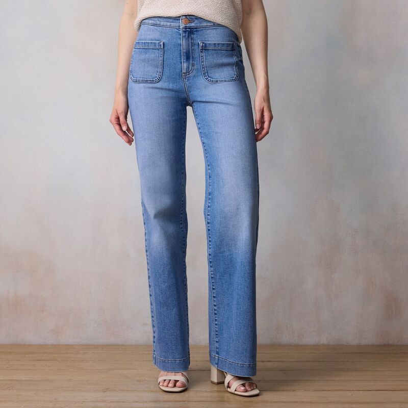 LC Lauren Conrad レディース ボトムス デニムパンツ ワイドレッグ Womens LC Lauren Conrad Super High Rise Wide Leg Denim Trousers Med Bright Blue ブルー