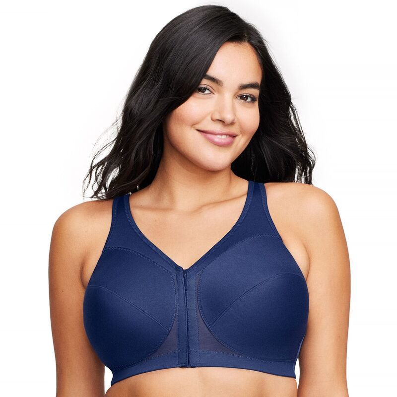 グラマライズ レディース アンダーウェア ブラジャー プラスサイズ Plusize Glamorise FullFigure MagicLift Front Close Posture Back Support Bra 1265 Blue ブルー