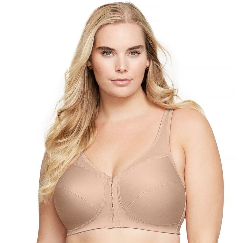 グラマライズ レディース アンダーウェア ブラジャー プラスサイズ Plusize Glamorise FullFigure MagicLift Front Close Posture Back Support Bra 1265 Cafe