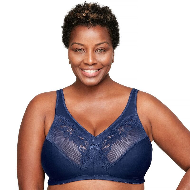 グラマライズ レディース アンダーウェア ブラジャー ミニ Glamorise FullFigure MagicLift Wirefree Minimizer Support Bra 1003 Medieval Blue ブルー