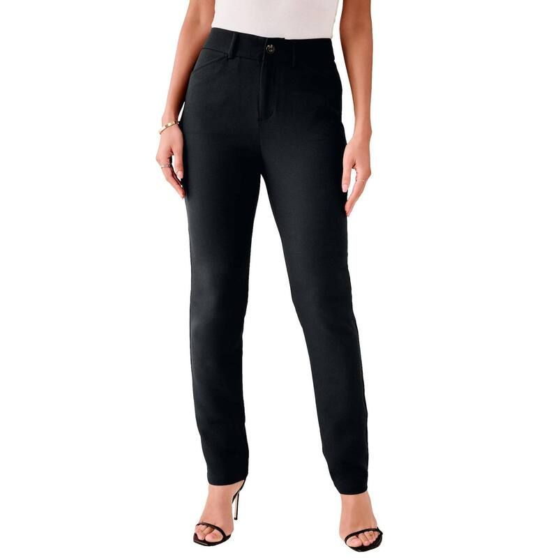 ロアマンズ レディース ボトムス カジュアルパンツ ストレート プラスサイズ Roamans Womens Plusize BiStretch Straight Leg Pants Black ブラック