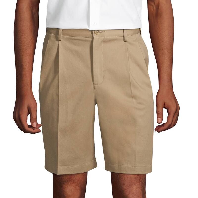 ランズエンド メンズ ボトムス ハーフパンツ・ショーツ プリーツ ショートパンツ Mens Lands End Comfort Waist 9inch NoIron Pleated Chino Shorts Khaki カーキ 10,426円