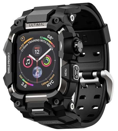 ULTIMAL に対応 Apple Watch Series 9/8/7(45mm)用 バンド一体型保護ケース TPU 耐衝撃 高耐久 通気性 簡単装着 スポーツ/アウトドア向け ブラックp