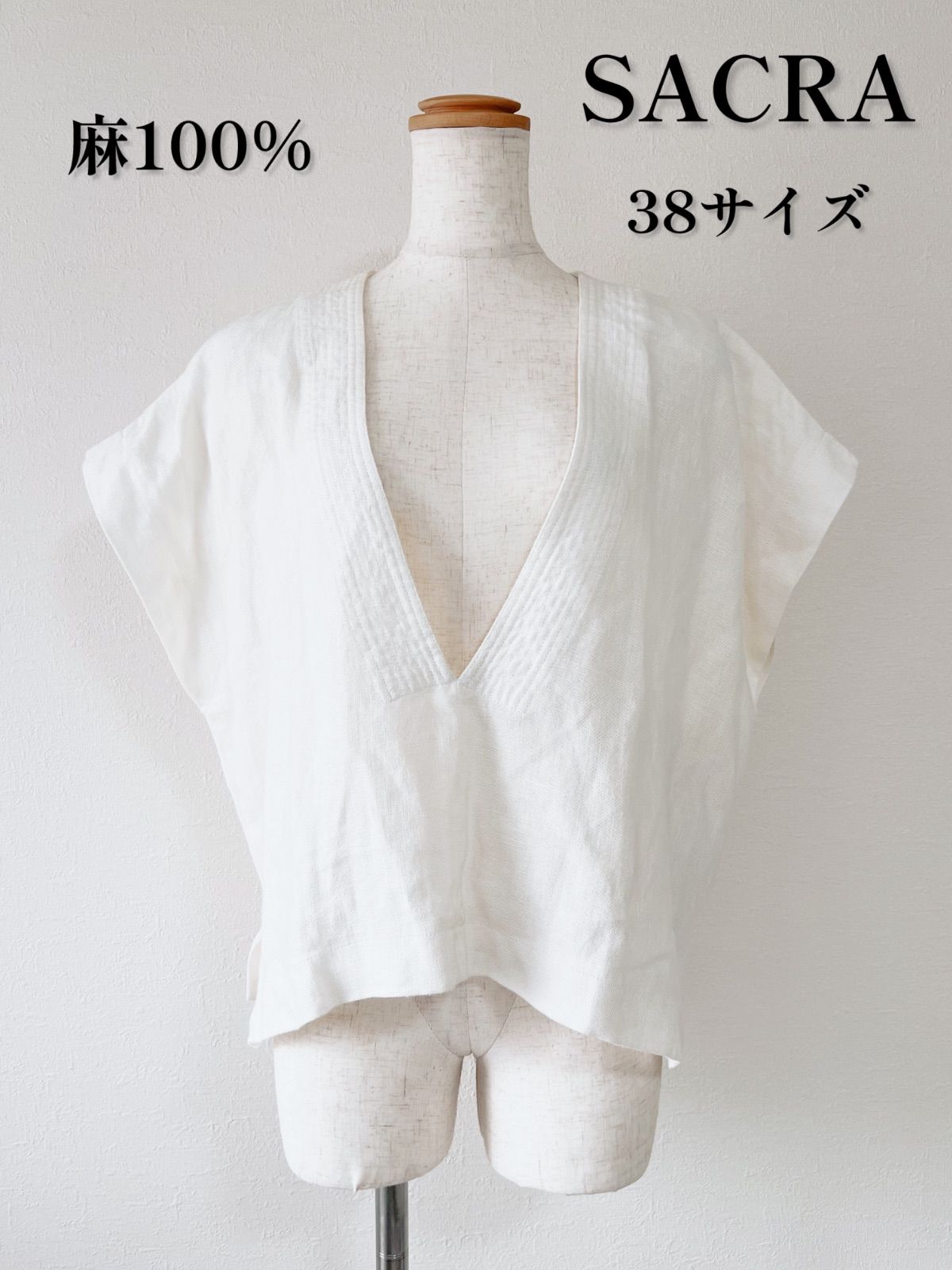 SACRA サクラ　白　トップス　麻　38 RUSTIC LINEN TOP