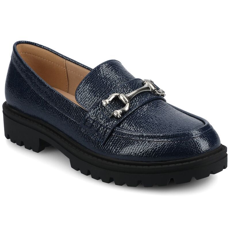 ジャーニー レディース シューズ スリッポン・ローファー Journee Jessamey Womens Tru Comfort Foam Loafers Patent Navy ネイビー
