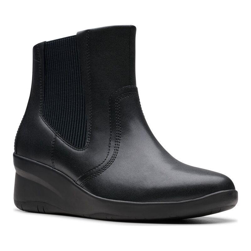 クラークス レディース シューズ ブーツ・レインブーツ アンクル レザー Clarksuttyn Rae Womens Leather Wedge Ankle Boots Black ブラック
