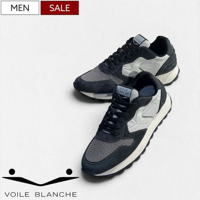 【定価53,900円(税込)】VOILE BLANCHE ボイルブランシェ 色香漂わせる1足!“ヨットセールクロス(ヨットの帆)”を用いたスウェードレザーメッシュコンビスニーカー【PARIS POWER MAN-パリスパワーマン-】 靴 シューズ ブラック×ラ