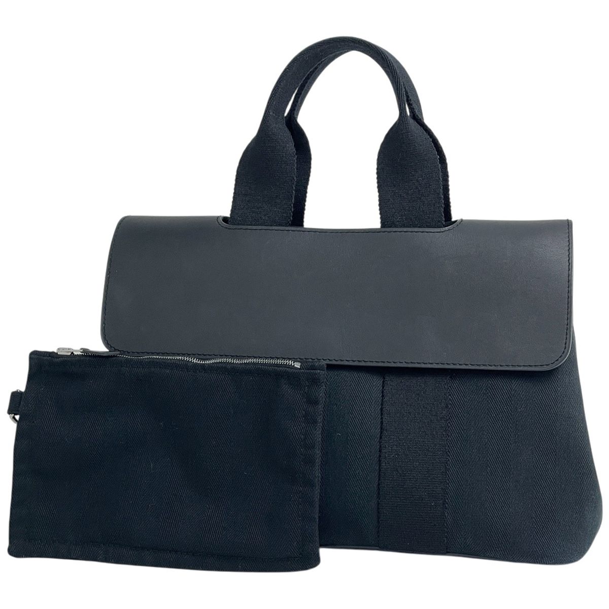 エルメス HERMES ヴァルパライソPM 手提げ トート ハンドバッグ トワルシェブロン ブラック レディース 【中古】