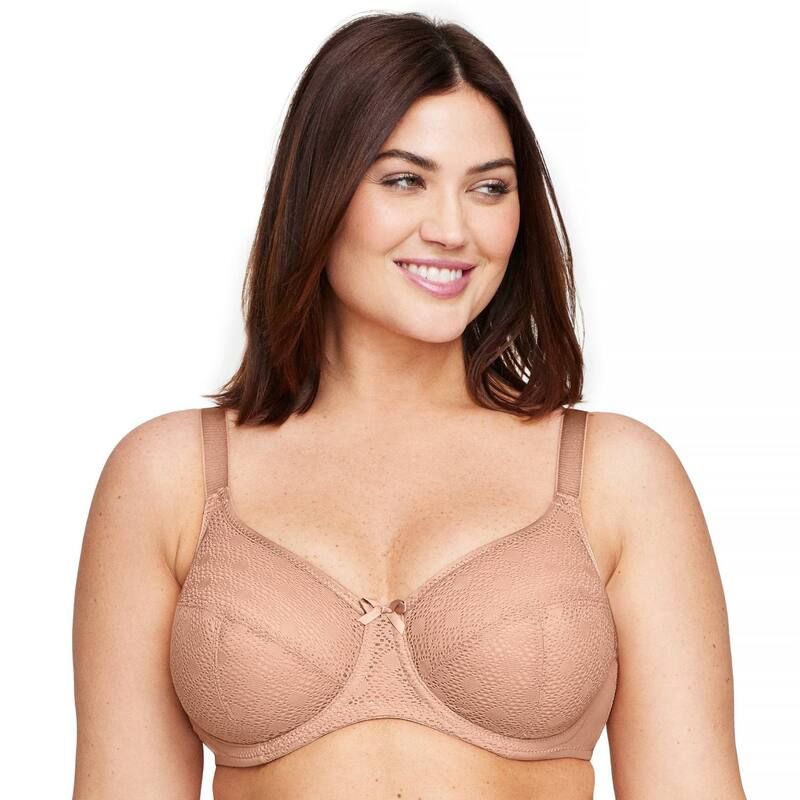 グラマライズ レディース アンダーウェア ブラジャー プラスサイズ レース Plusize Glamorise FullFigure Lace Comfort WonderWire Underwire Bra 9855 Cappuccino