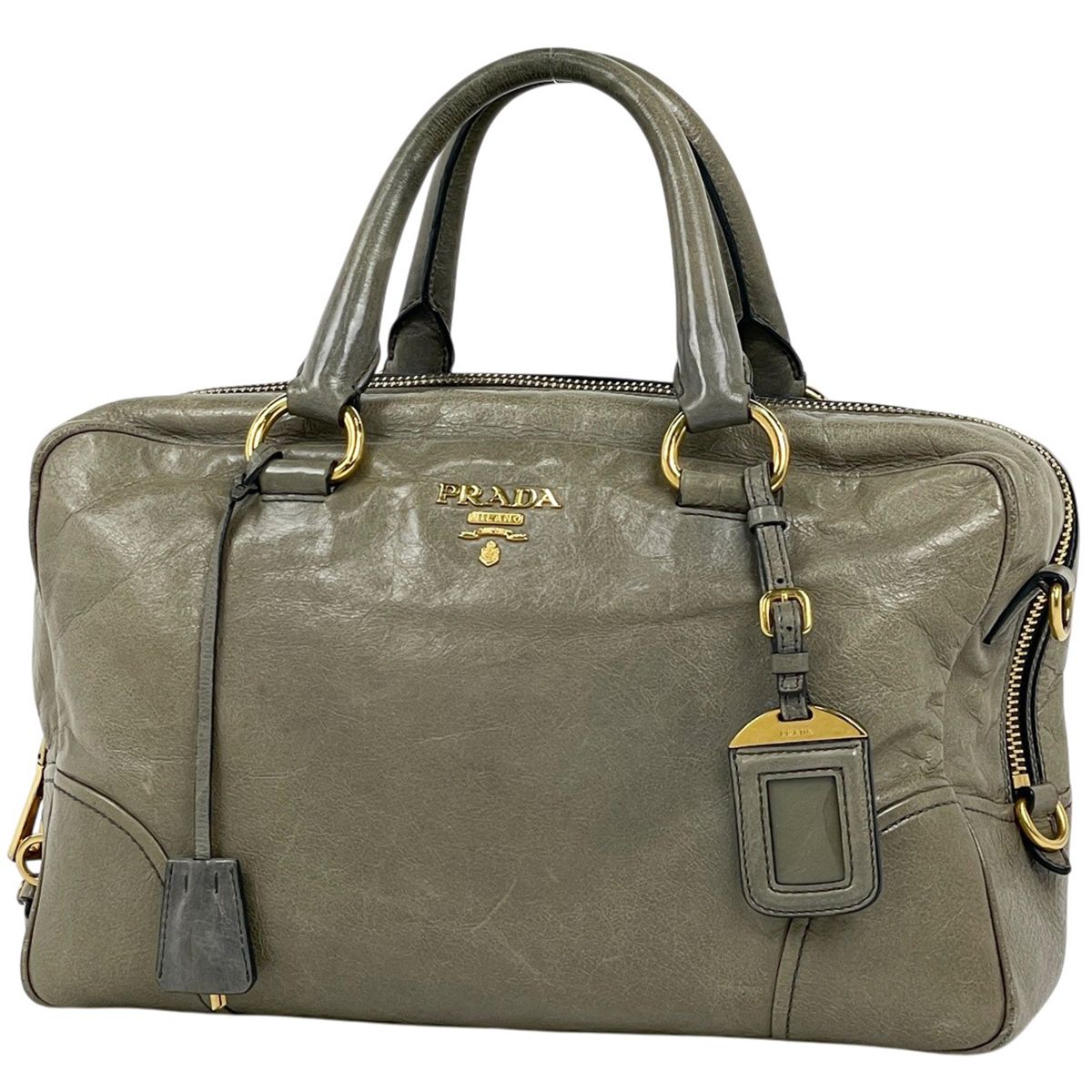 プラダ PRADA ロゴ ハンドバッグ 2WAY レザー ブルー レディース 【中古】