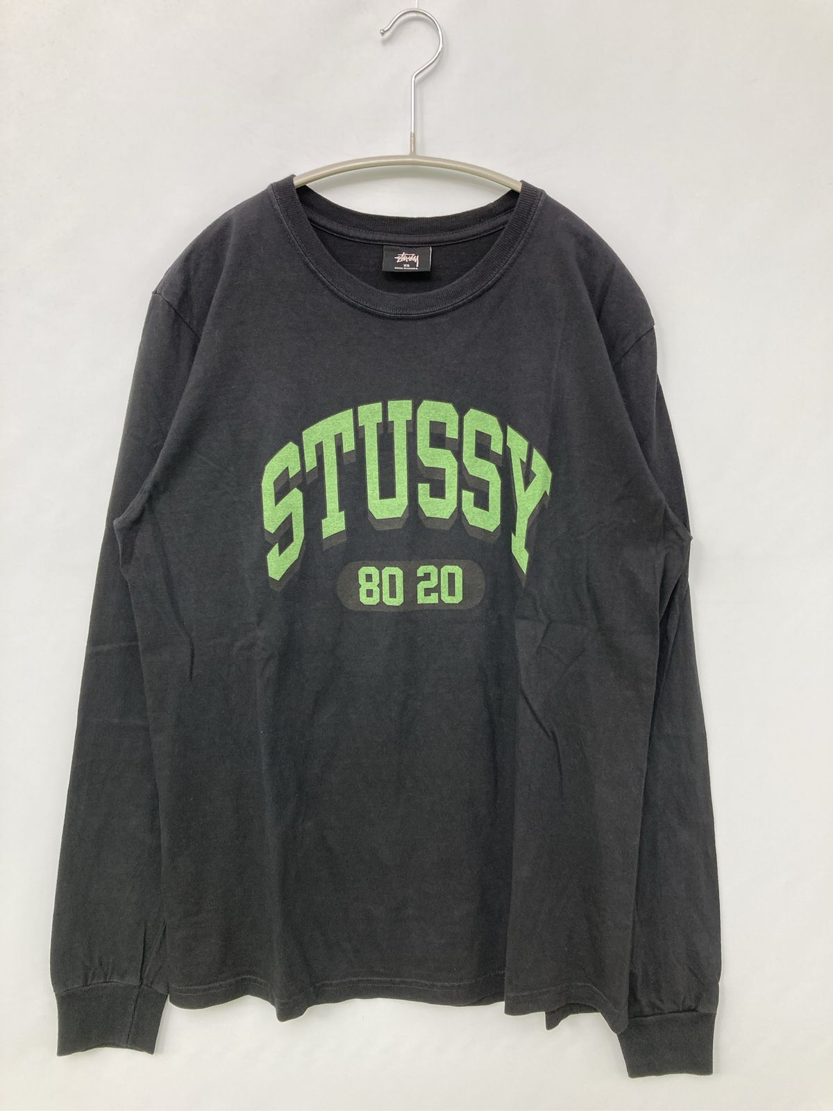 stussy ステューシー Tシャツ/カットソー XS ブラック 前面プリント ブランドロゴ ミドル丈 長袖 クルーネック(丸首) メンズ レディース