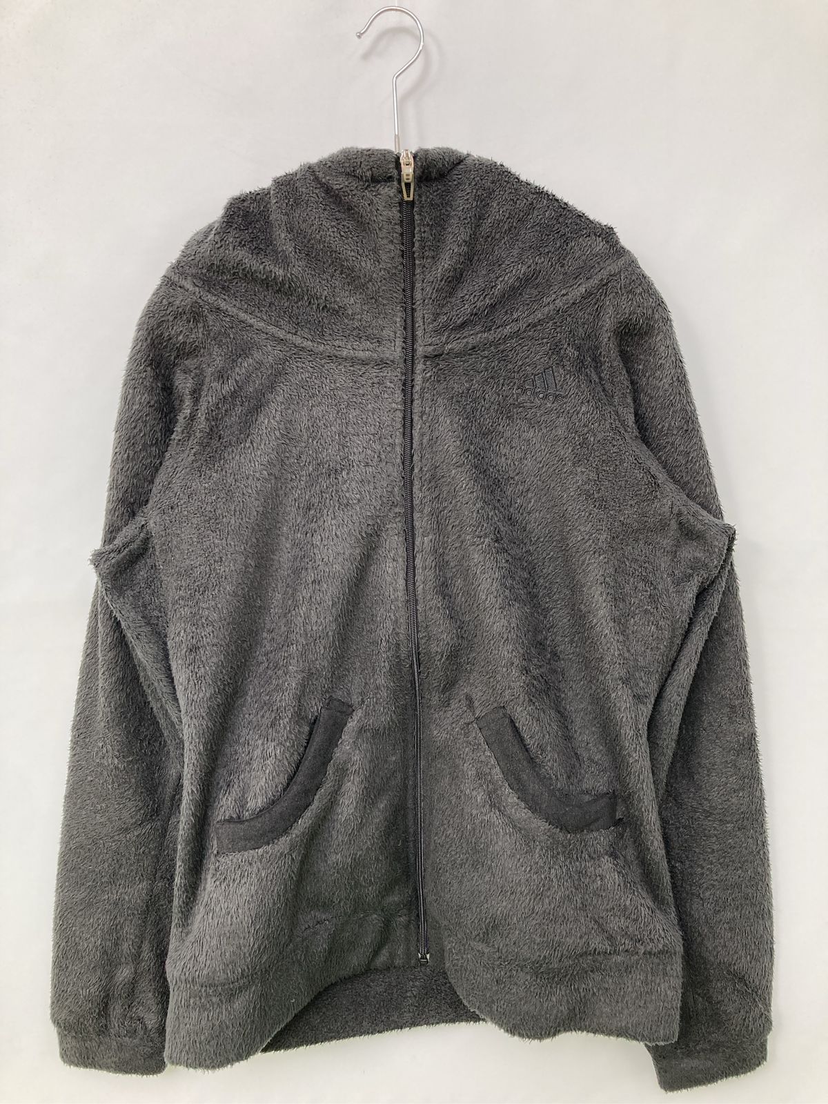 adidas アディダス パーカー M グレー ボア 無地 ワンポイント ジップアップ 長袖 メンズ 5,544円