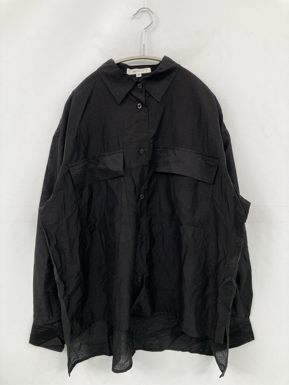 MOUSSY マウジー シャツ/ブラウス F ブラック 無地 ストライプ柄 ミドル丈 長袖 レギュラーカラー レディース