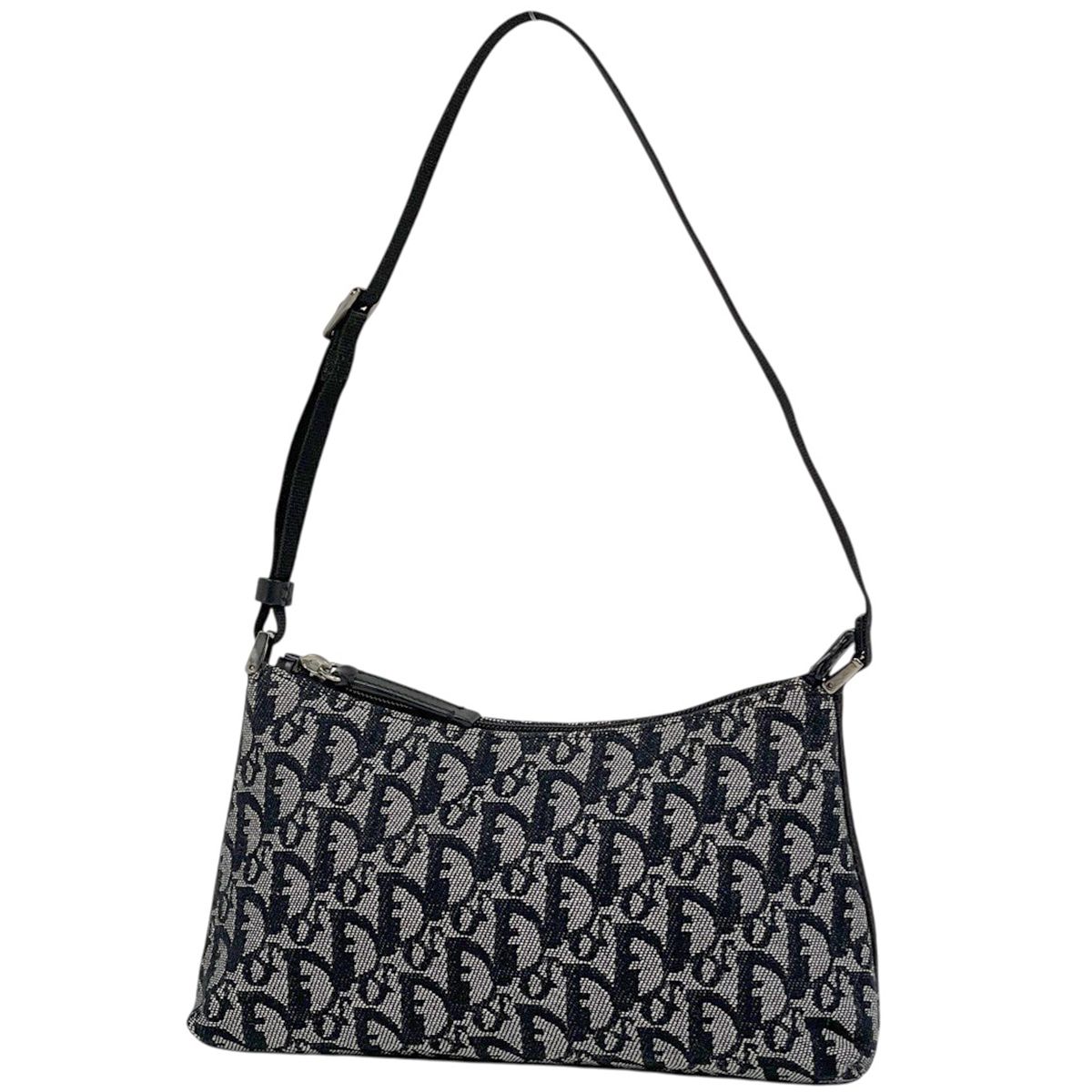 クリスチャンディオール Christian Dior トロッター柄 ハンドバッグ ショルダーバッグ キャンバス ブラック レディース 【中古】