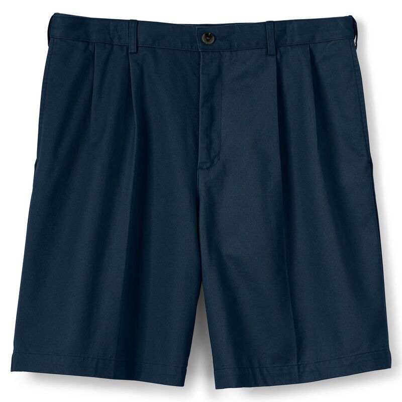 ランズエンド メンズ ボトムス ハーフパンツ・ショーツ プリーツ ショートパンツ Mens Lands End Comfort Waist 9inch NoIron Pleated Chino Shorts Radiant Navy ネイビー