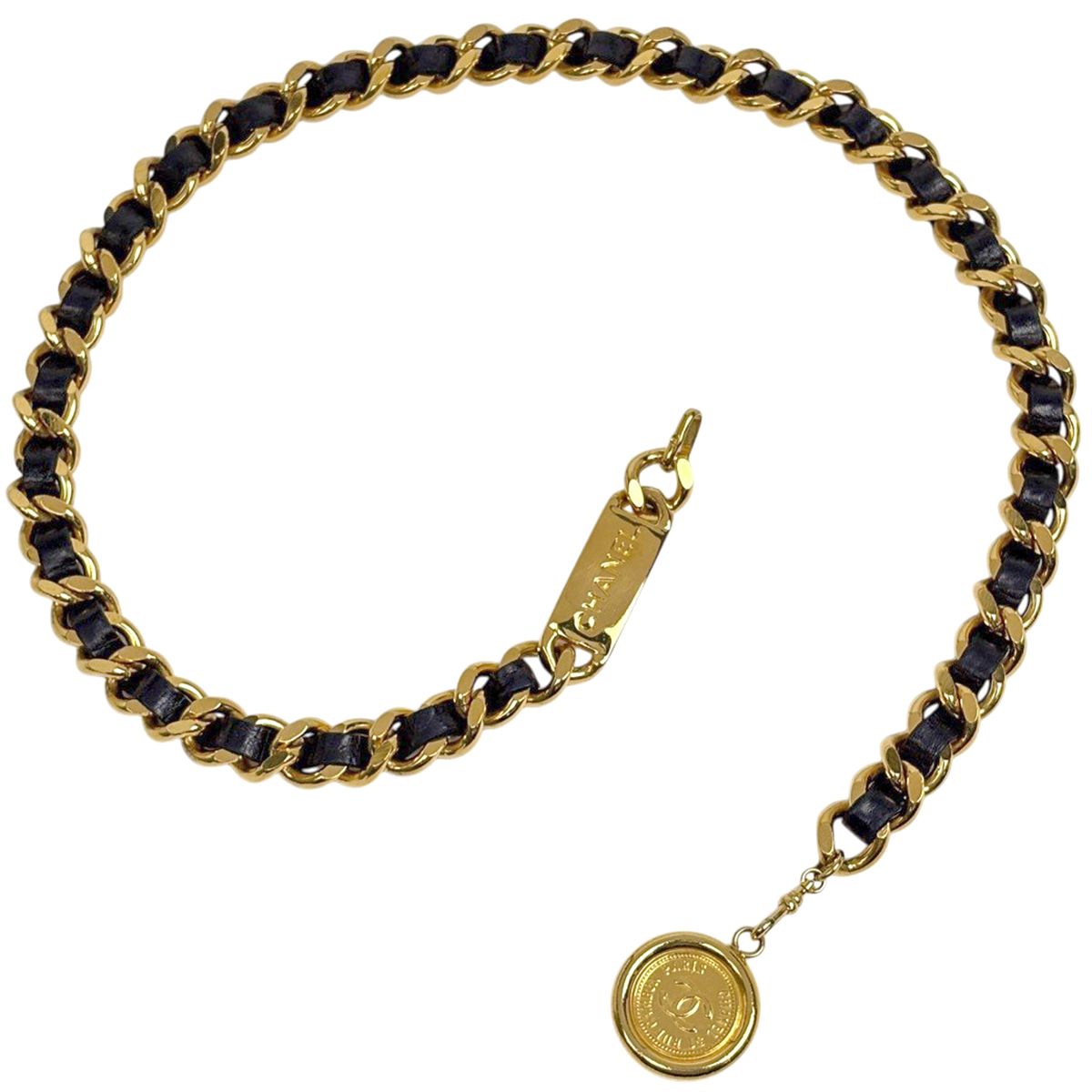 シャネル CHANEL ココマーク チェーン ベルト GP レザー ゴールド ブラック レディース 【中古】