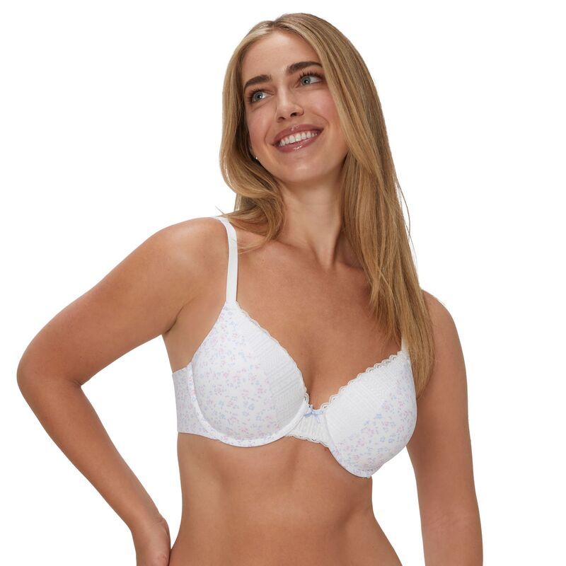 メイデンフォーム レディース アンダーウェア ブラジャー レーストリム レース Maidenform Comfort Devotion Full Coverage Lace Trim Bra 9404 White Ditsy Sky Blue ホワイト