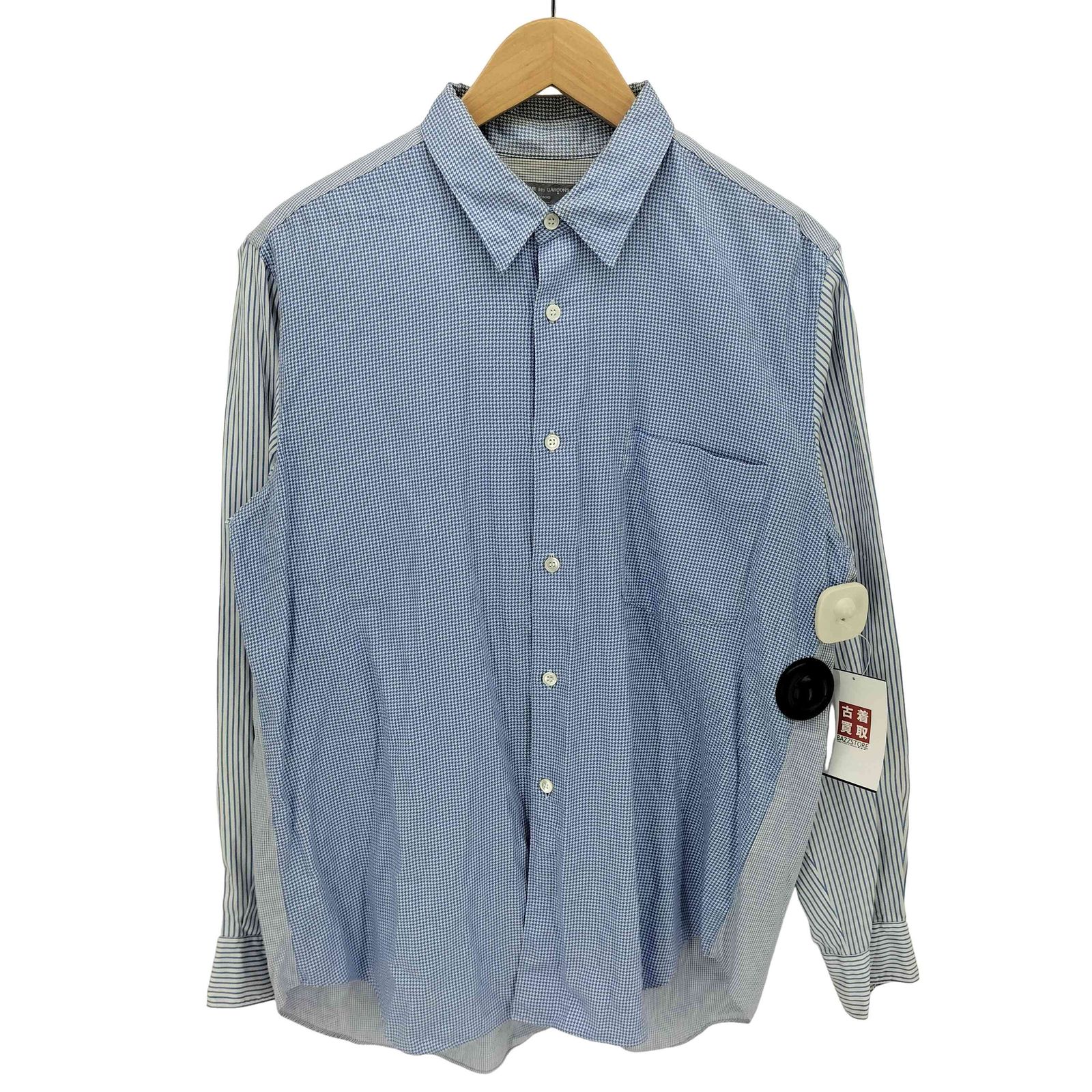 コムデギャルソンオム COMME des GARCONS HOMME 03aw 田中オム ハウンドトゥース ストライプ切り替え 長袖 シャツ メンズ import：M