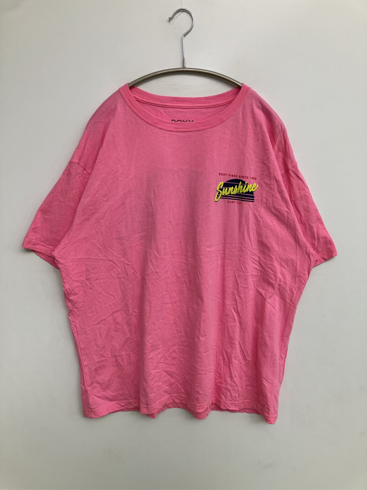 ROXY ロキシー Tシャツ/カットソー FREE / ONE SIZE ピンク 前面プリント バックプリント ミドル丈 半袖 クルーネック(丸首) レディース