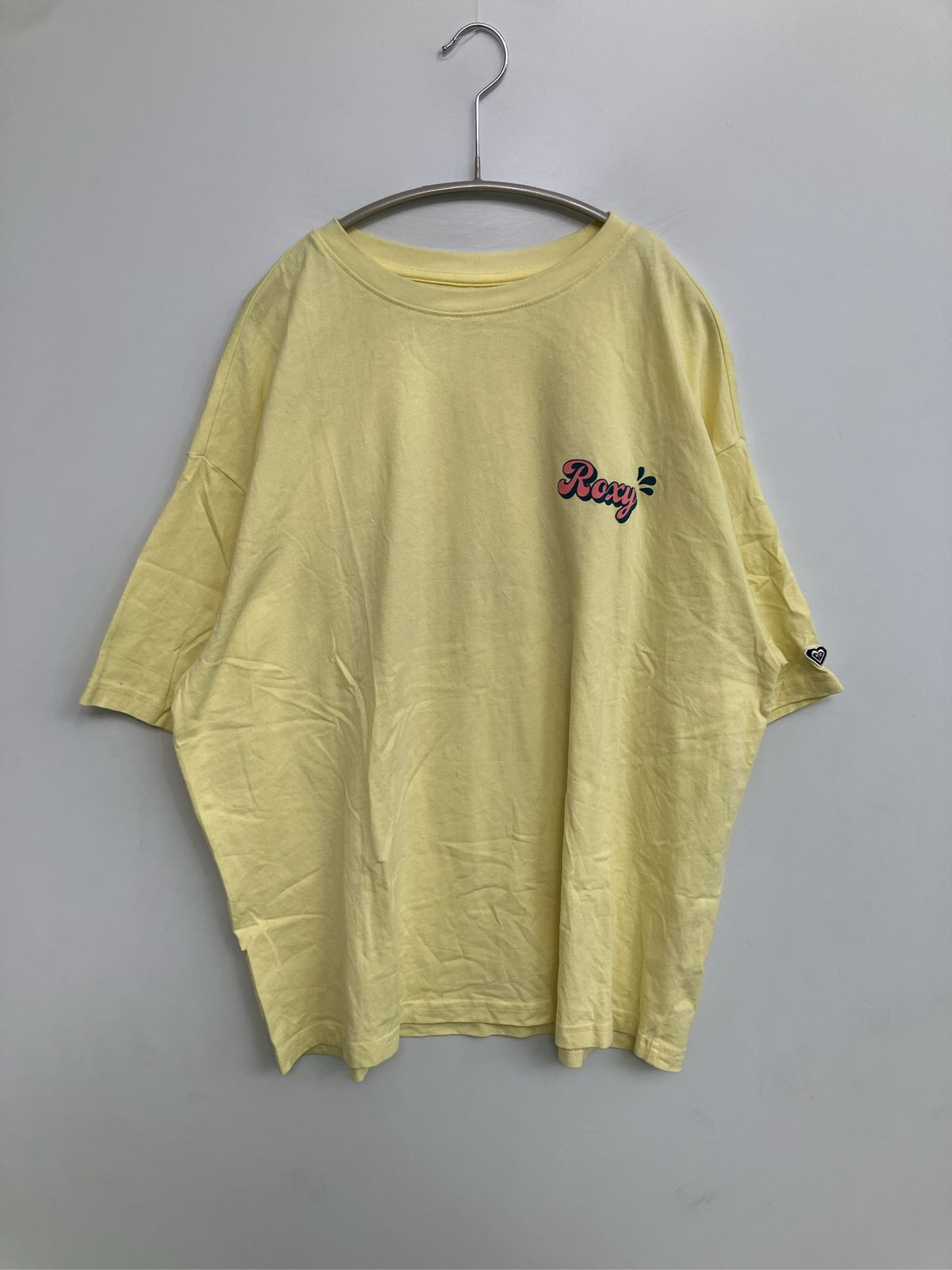 ROXY ロキシー Tシャツ/カットソー M イエロー 前面プリント バックプリント ブランドロゴ ミドル丈 半袖 クルーネック(丸首) レディース