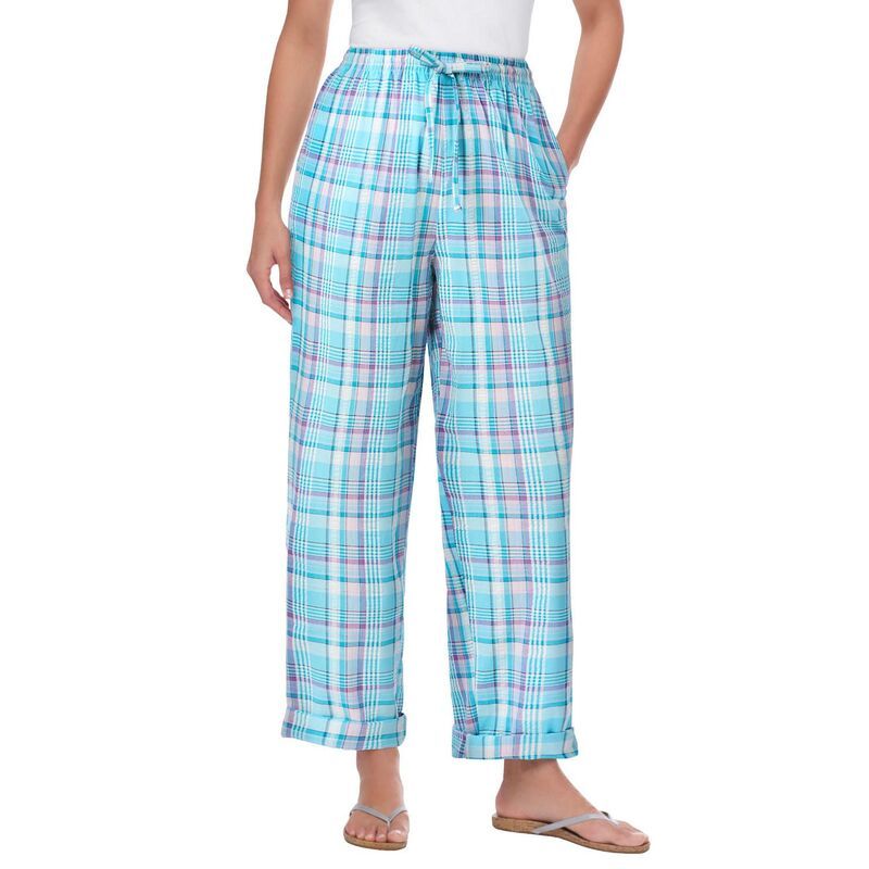 ウーマン ウィズイン レディース ボトムス カジュアルパンツ プラスサイズ プチ Woman Within Womens Plusize Petite Seersucker Pant Paradise Blue Plaid ブルー