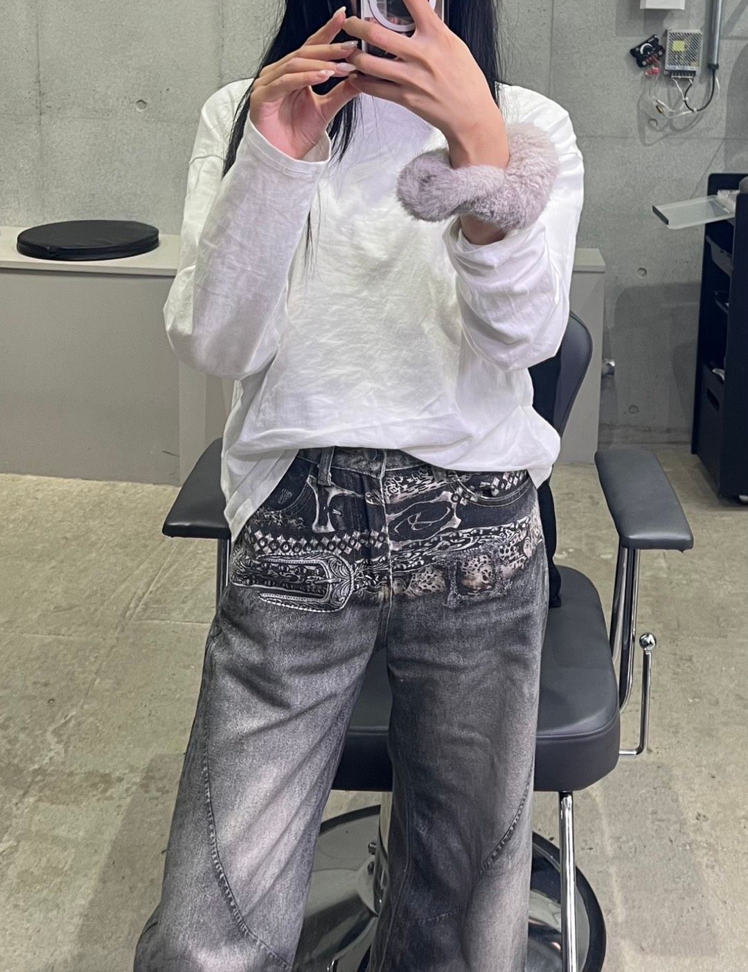 デニムパンツ S ブラック フルレングス その他総柄 ワイド・ルーズ フレア・ブーツカット ストレート レギュラー ヴィンテージ クラッシュ・ダメージ レディース