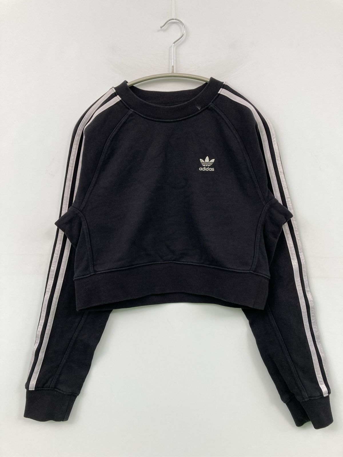 adidas アディダス スウェット M ブラック スウェット 無地 ブランドロゴ ライン柄 長袖 レディース