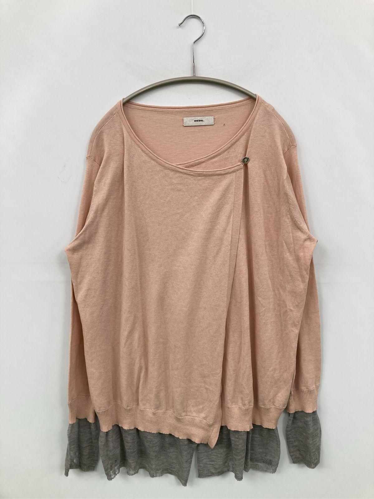 DIESEL ディーゼル Tシャツ/カットソー S ピンク 無地 ミドル丈 長袖 Uネック レディース