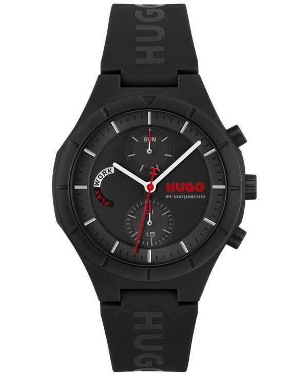 ヒューゴボス メンズ アクセサリー 腕時計 Hugo Boss Mens Lit Multi Quartz Multifunction Black Silicone Watch 44mm Black ブラック