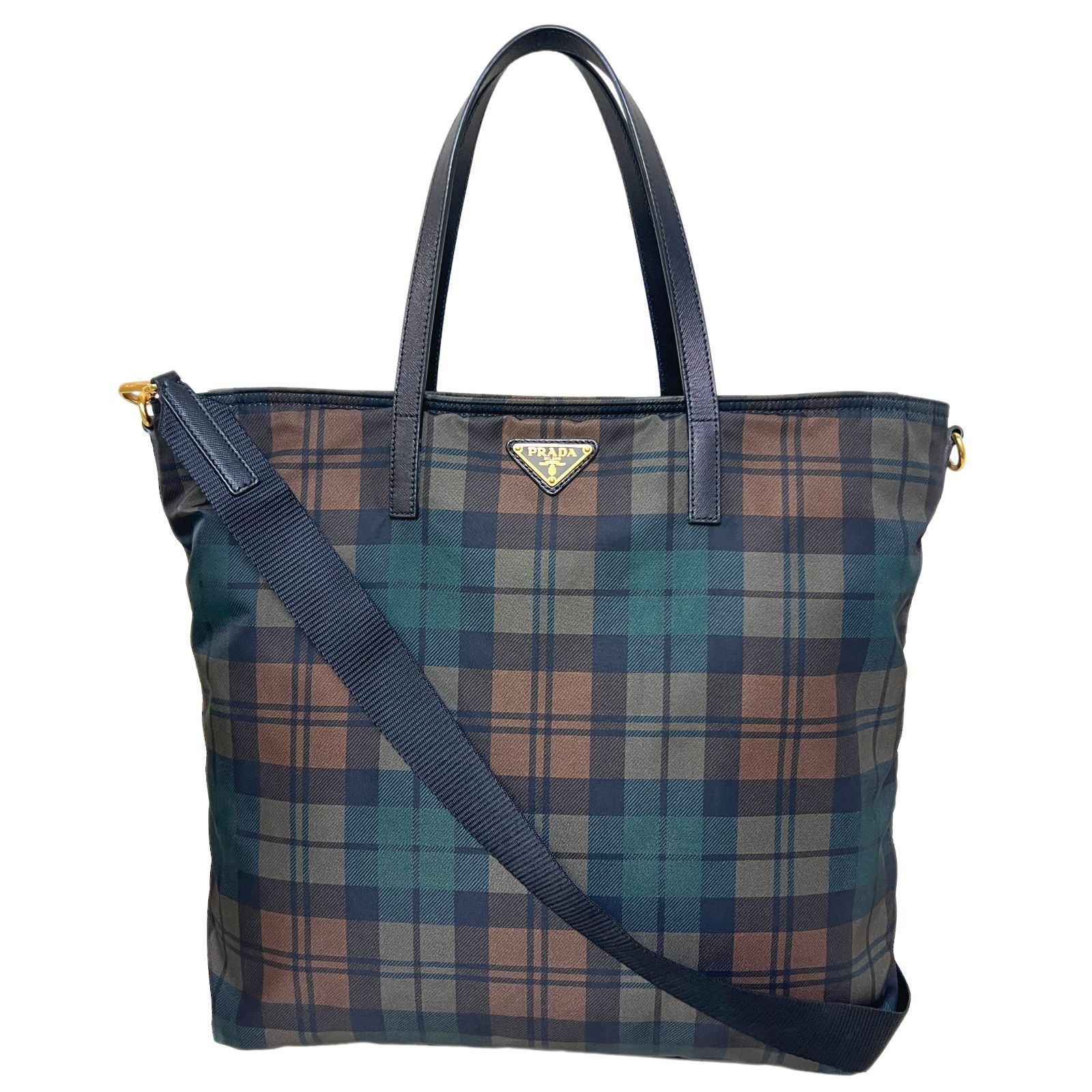PRADA プラダ バッグ B4696 2WAY チェック ナイロンレザー トート 三角 