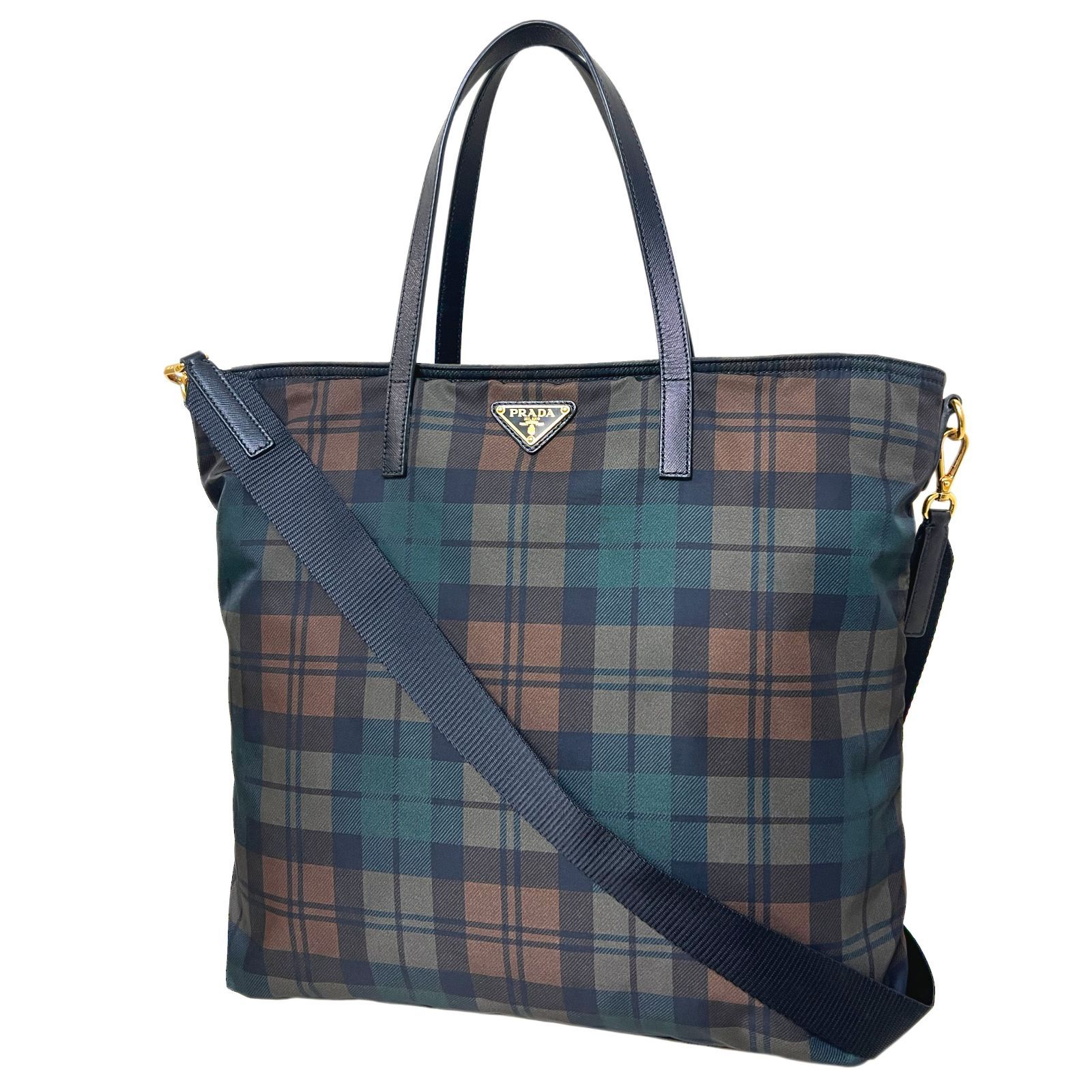 PRADA プラダ バッグ B4696 2WAY チェック ナイロンレザー トート 三角 