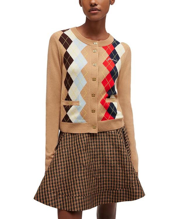 ガニー レディース アウター カーディガン ウール GANNI Wool Cashmere Argyle Cardigan Incense