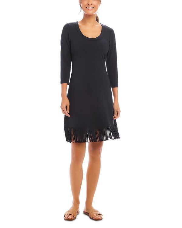 カレンケーン レディース トップス ワンピース フリンジ Karen Kane Three Quarter Sleeve Fringe Hem Dress Navy ネイビー