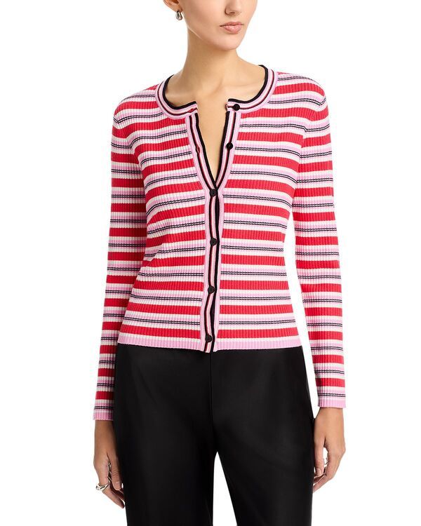 ティー・タハリ レディース アウター ニット・セーター クルーネック Tahari Long Sleeve Crewneck Striped Sweater Pink Sky ピンク