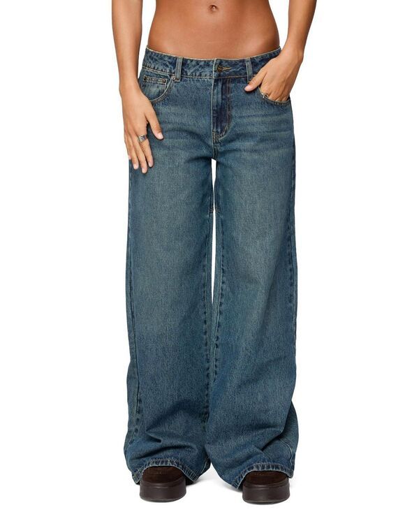 アディクテッド レディース ボトムス デニムパンツ ローライズ ジーンズ Edikted Heartly Low Rise Baggy Jeans Washed BlueWashed ブルー