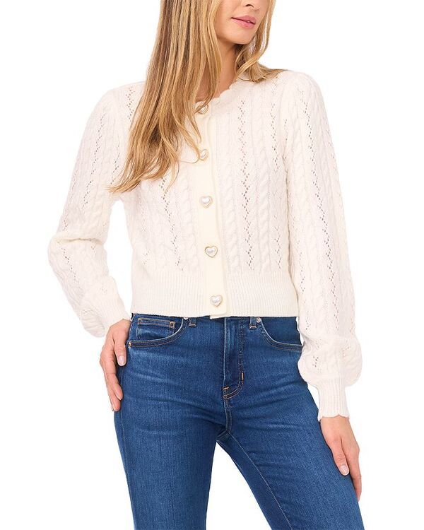 セセ レディース アウター カーディガン CeCe Heart Button Pointelle Cardigantique White ホワイト