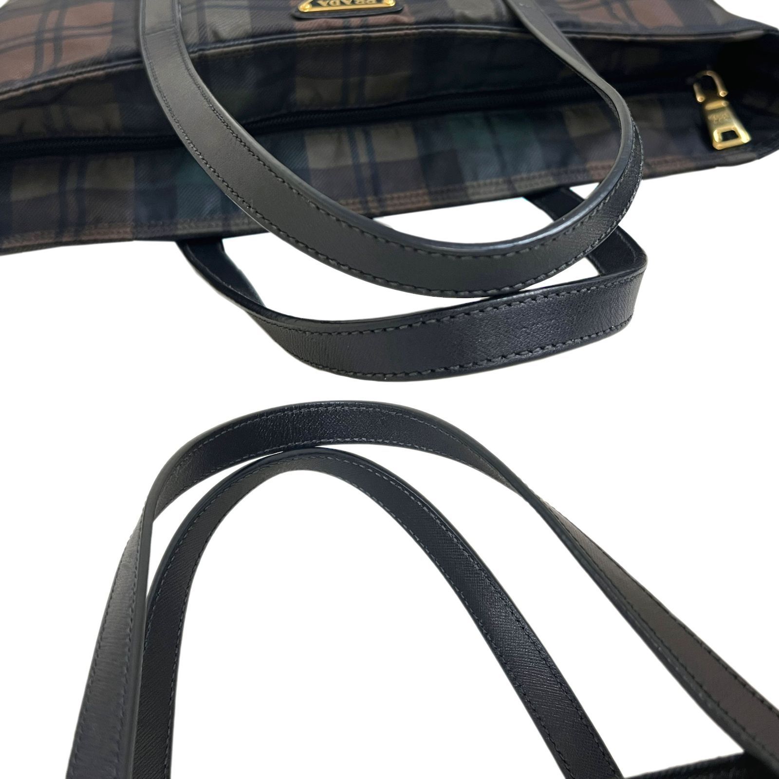 PRADA プラダ バッグ B4696 2WAY チェック ナイロンレザー トート 三角 
