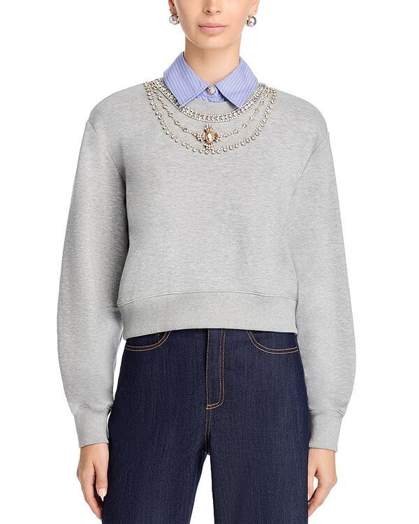 サンク セプト レディース アウター ニット・セーター Cinq Sept Lavina Embellished Collared Sweater Heather Grey グレー