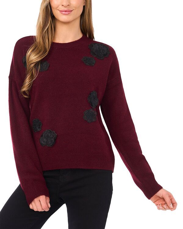 セセ レディース アウター ニット・セーター クルーネック CeCe Flower Appliqu Crewneck Sweater Wine ワイン