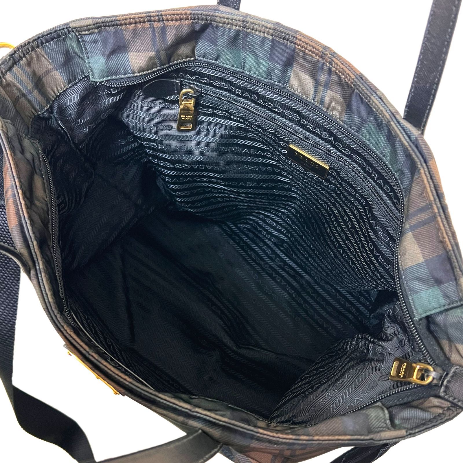 PRADA プラダ バッグ B4696 2WAY チェック ナイロンレザー トート 三角 