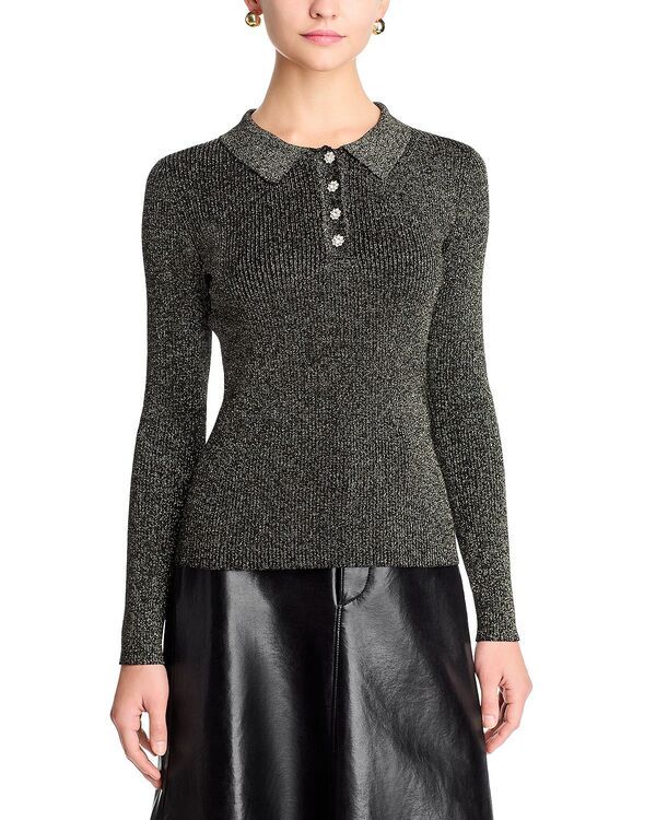 ティー・タハリ レディース アウター ニット・セーター ポロシャツ Tahari Polo Collar Sweater Black Gold ブラック