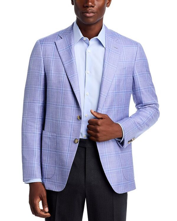 カナーリ レディース アウター ジャケット・ブルゾン ウール シルク コート リネン Canali Kei Wool Silk Linen Plaid Unstructured Trim Fit Sport Coat Purple パープル