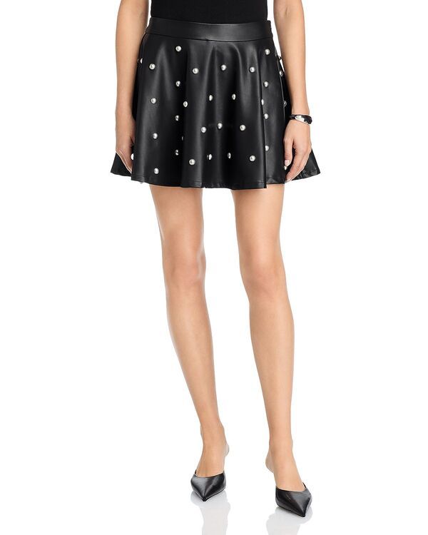 アクア レディース ボトムスカート ミニ レザー フェイクレザー AQUA Faux Leather Studded Mini Skirt Exclusive Black ブラック