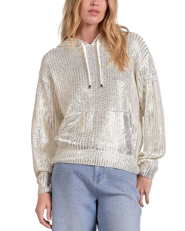 エラン レディース アウター パーカー・スウェットール Elan Metallic Threaded Hoodie White ホワイト
