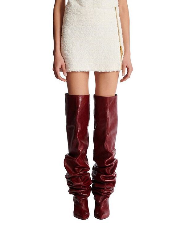 バルマン レディース ボトムスカート ツイード Balmain Short Zipped Tweed Skirt White ホワイト