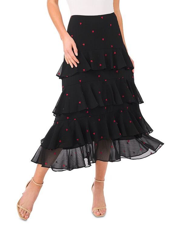 セセ レディース ボトムスカート ティアード フリル ミディ CeCe Tiered Ruffled Flounce Midi Skirt Rich Black ブラック